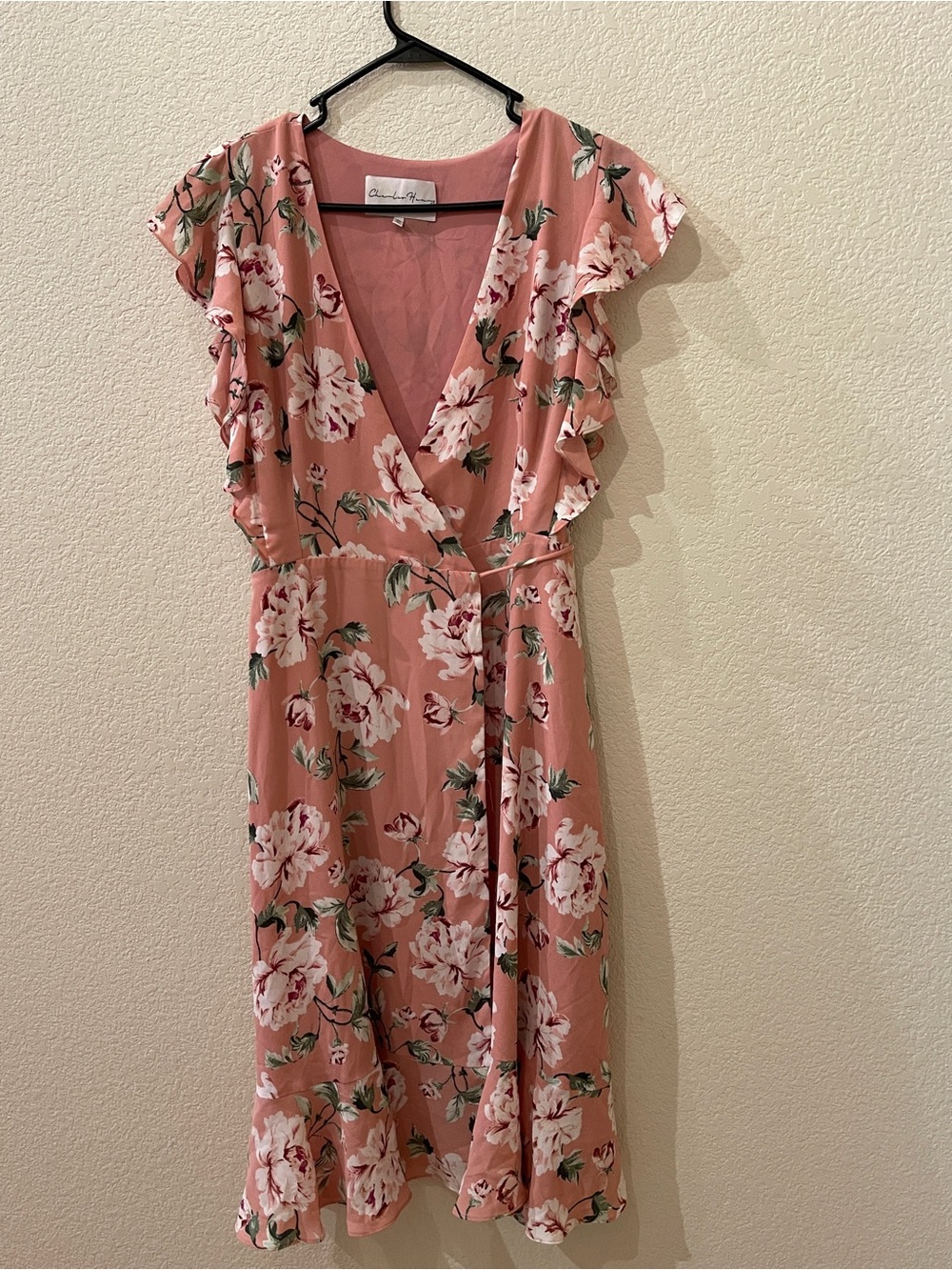 Charles Henry Dusty Rose Floral Wrap Midi Dress